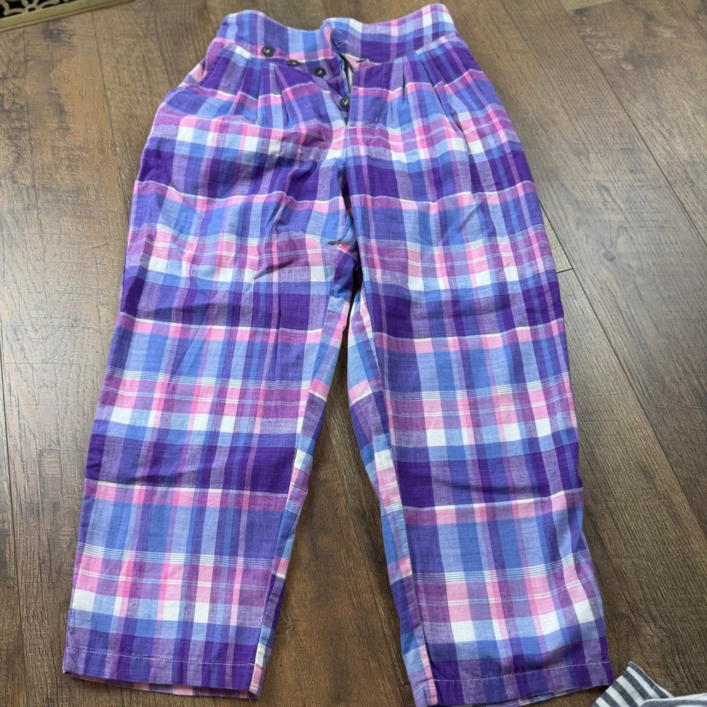 Vintage Gotcha Indian Cotton Madras Plaid Pants Size 7 Purple Pink‎ Blue